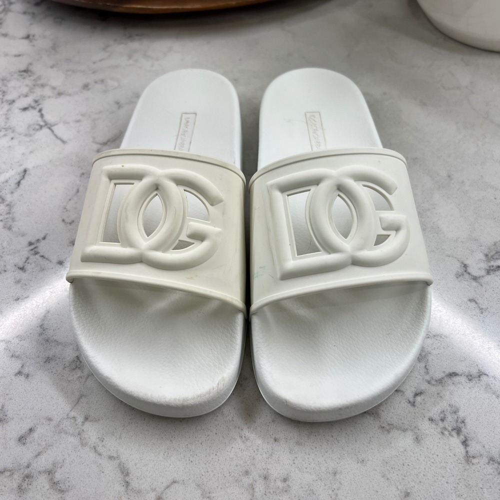 Dolce & Gabbana White Rubber Logo Slide Sandals Made in Italy Size 37 EU - Picture 2 of 12